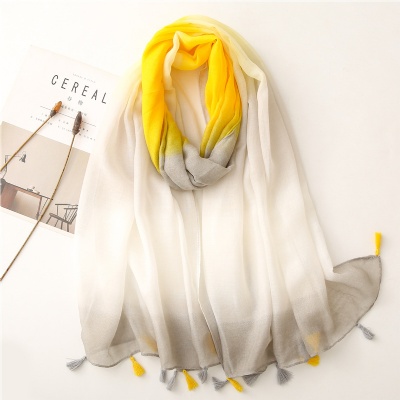 Ladies cotton linen bali yarn plain yellow gradient scarf