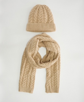 Chunky Knitted Gold wire  Acrylic Scarf & Beanie Set