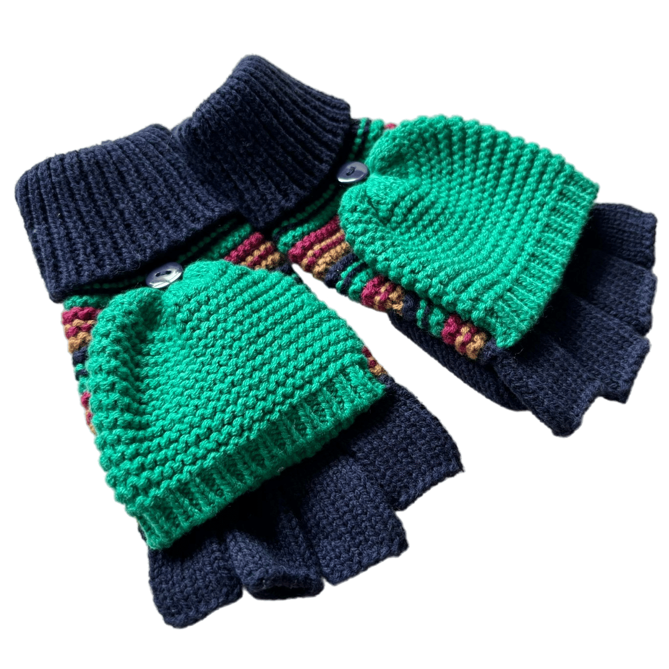 Convertible Striped Knit Gloves with Mitten Flap for Women Men Kids
