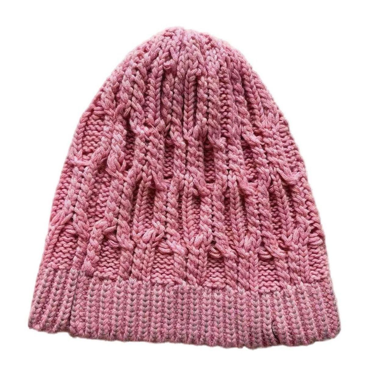 Pink Beanie Slouchy Knit Skull Cap Warm Hats Slouch Cuffed Style