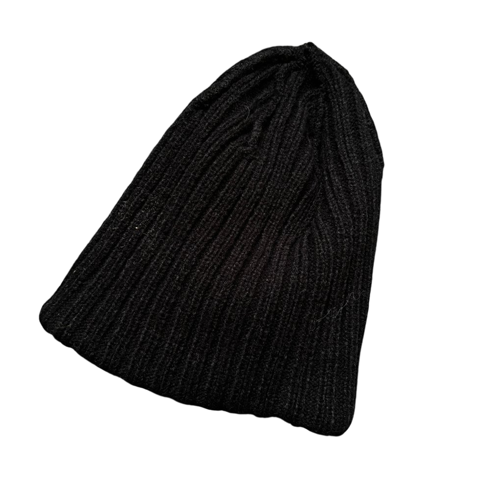 Black Ribbed Knit Beanie Unisex Cuffed Winter Hat