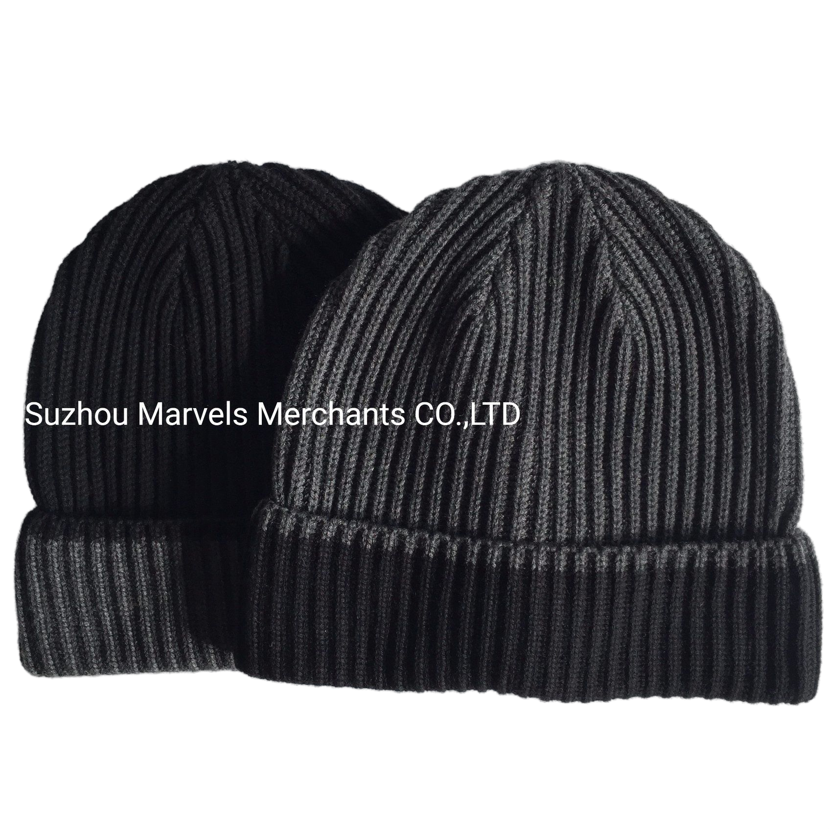 MARVELS Black Ribbed Knit Beanie Hat Customized Logo
