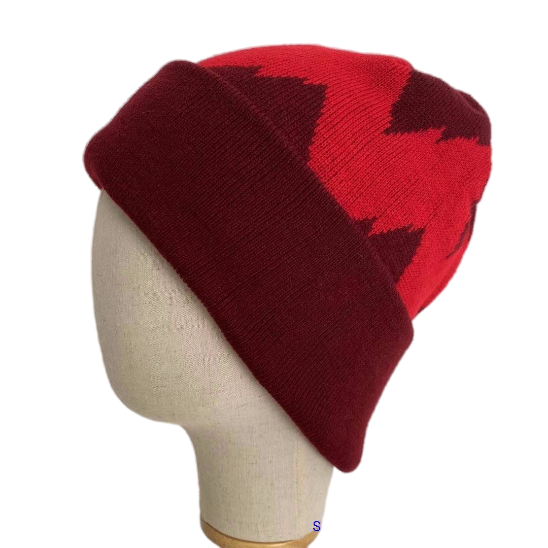 Burgundy Red Zigzag Pattern Cuffed Winter Hat