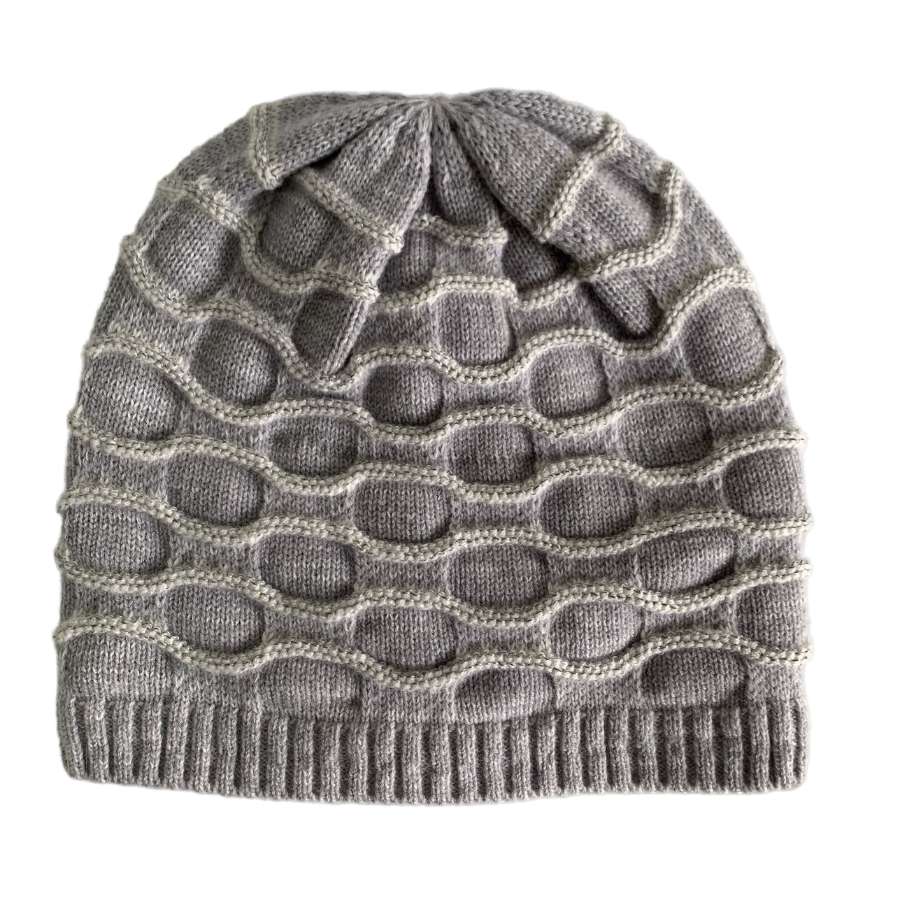 Wavy Textured Knit Beanie Hat No Cuff Winter Skull Cap
