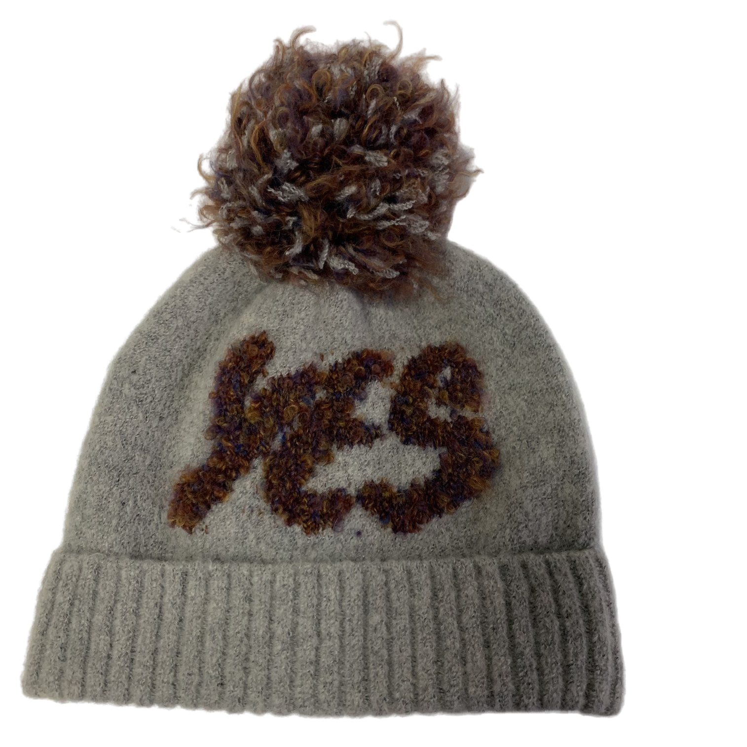 Grey Pom Pom Knit Beanie Hat with 