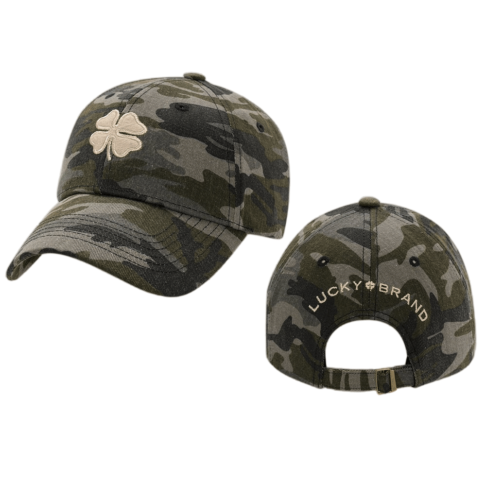 Camouflage Adjustable Dad Hat with Four Leaf Clover Embroidery