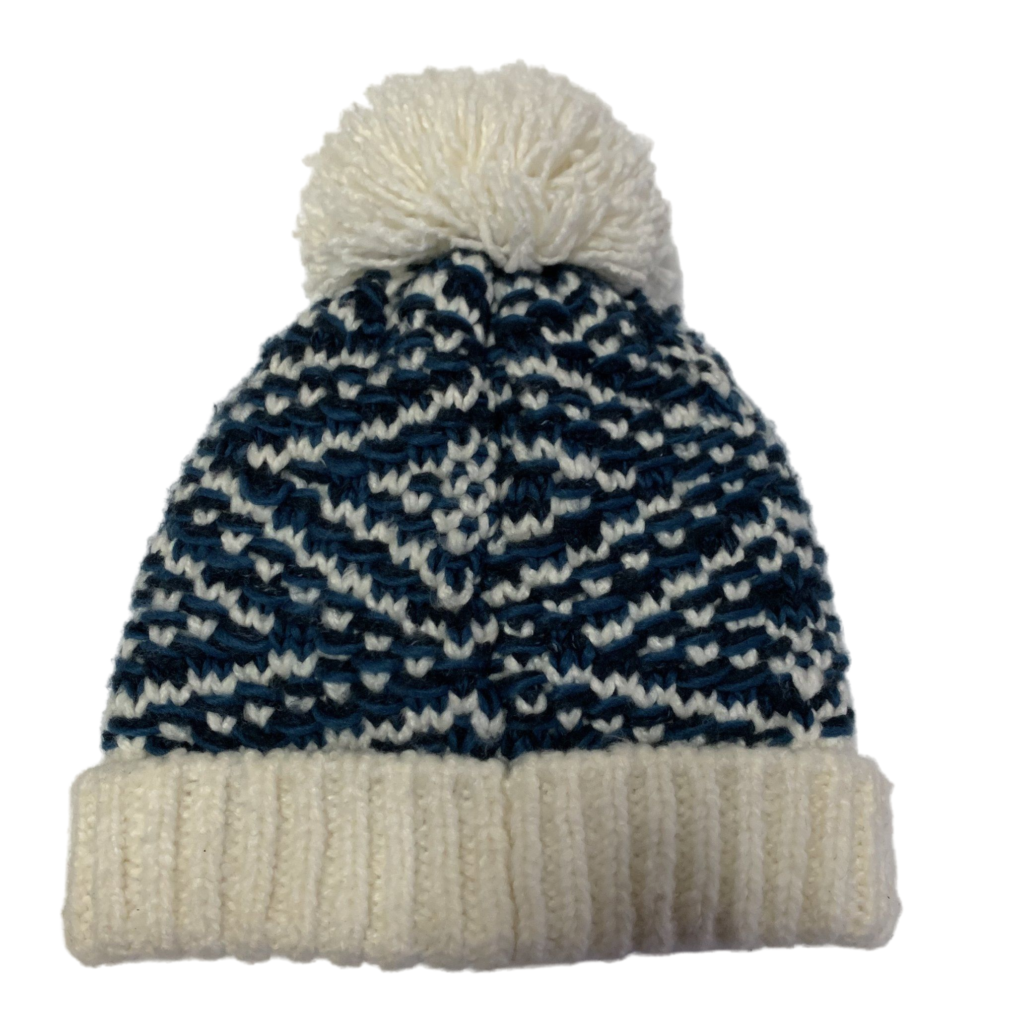 Women's Cuffed Winter Beanie Navy White Nordic Pattern Skull Cap