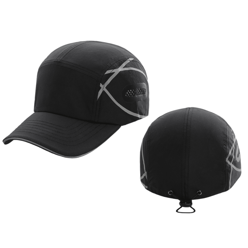 Black Reflective Running Cap Quick Dry 5-Panel Sports Hat
