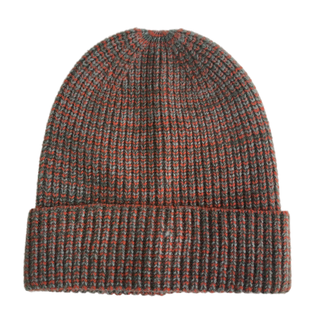 Gray & Orange Heather Winter Hat with Cuffed Brim Soft Warm Beanie