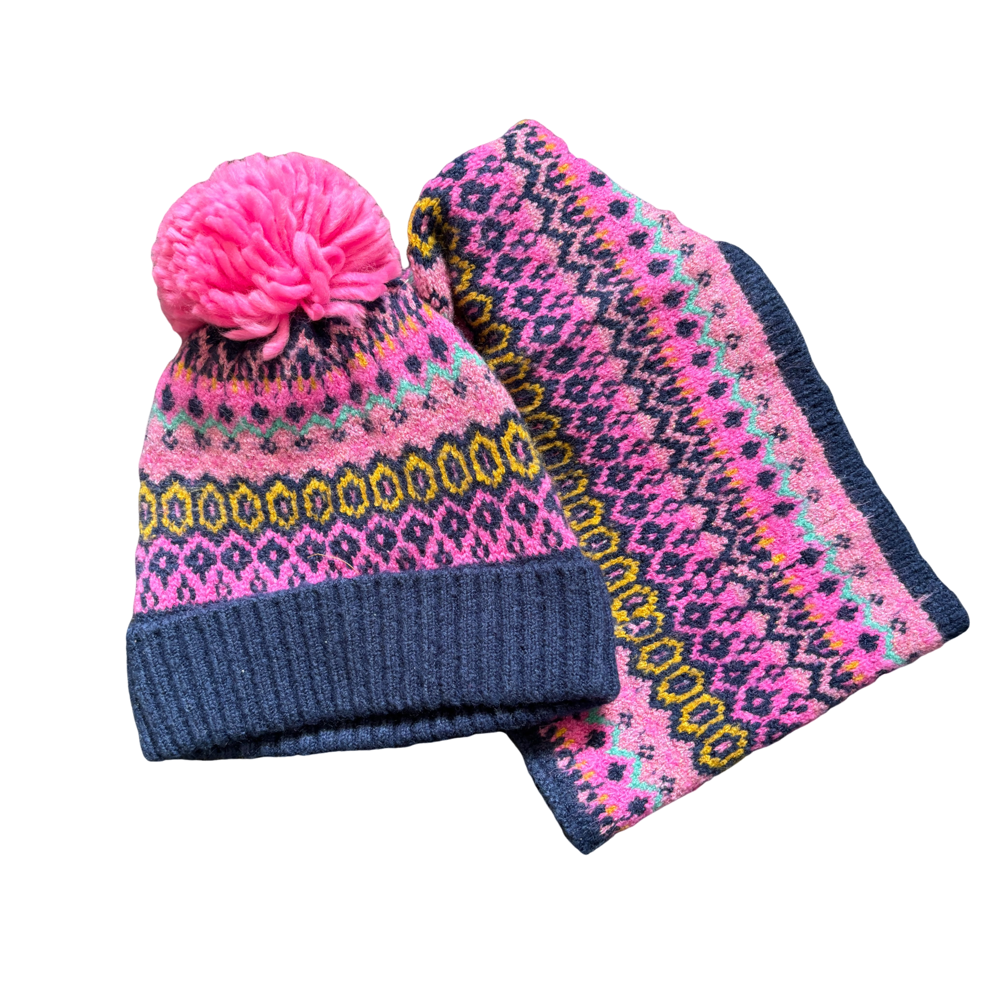 Women’s Fair Isle Knit Beanie Hat & Neck Warmer Set