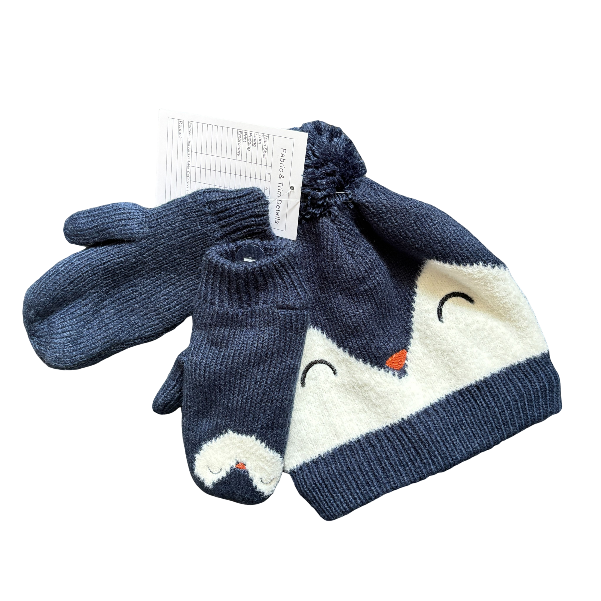 Toddler Kids Penguin Beanie Hat & Mittens Set