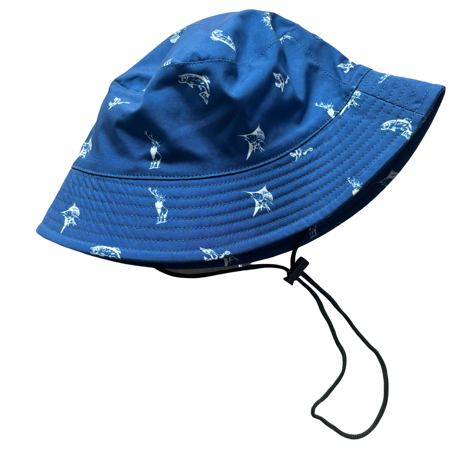 Blue Fishing Bucket Hat with Fish & Deer Print