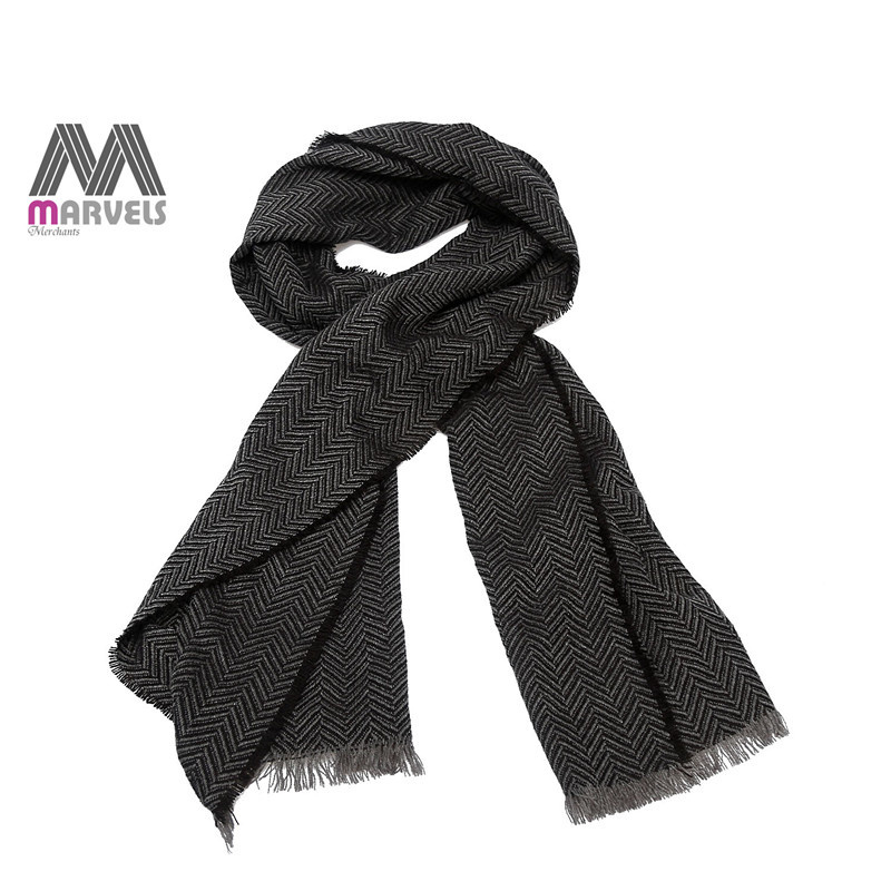 Herringbone Pattern Fringed Scarf
