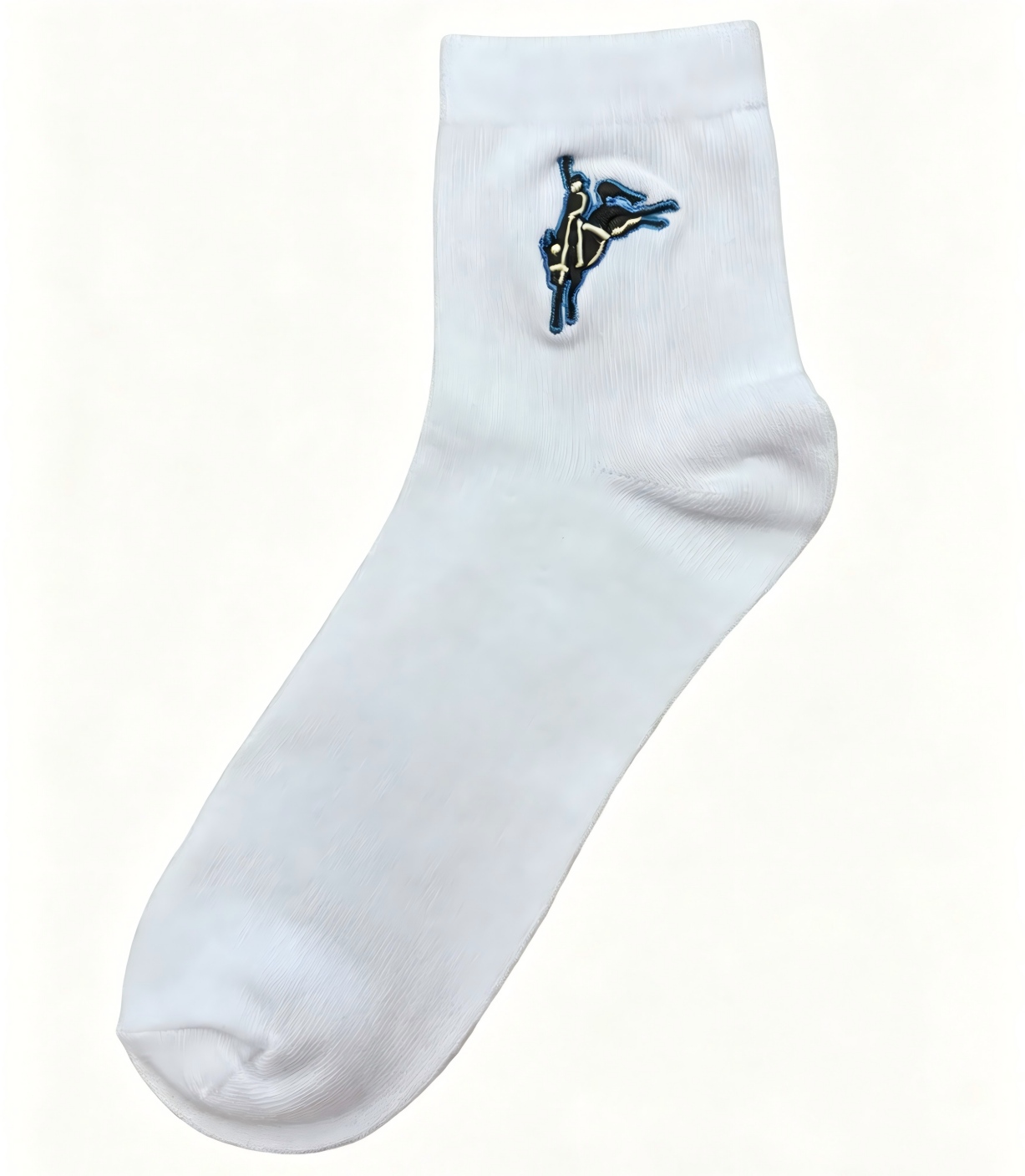 White Crew Socks with Horse Rider Embroidery