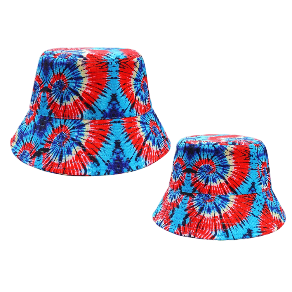 Retro Red Blue Tie Dye Bucket Hat