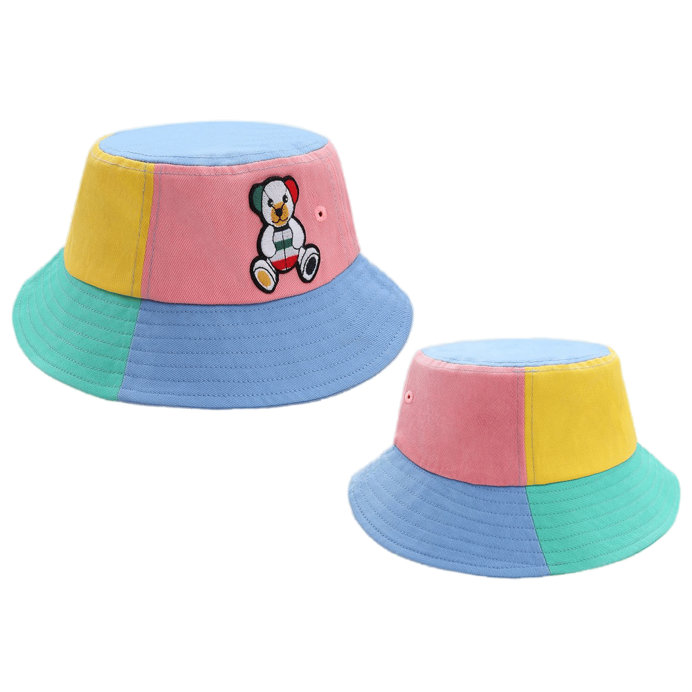 Color Block Bear Embroidered Bucket Hat