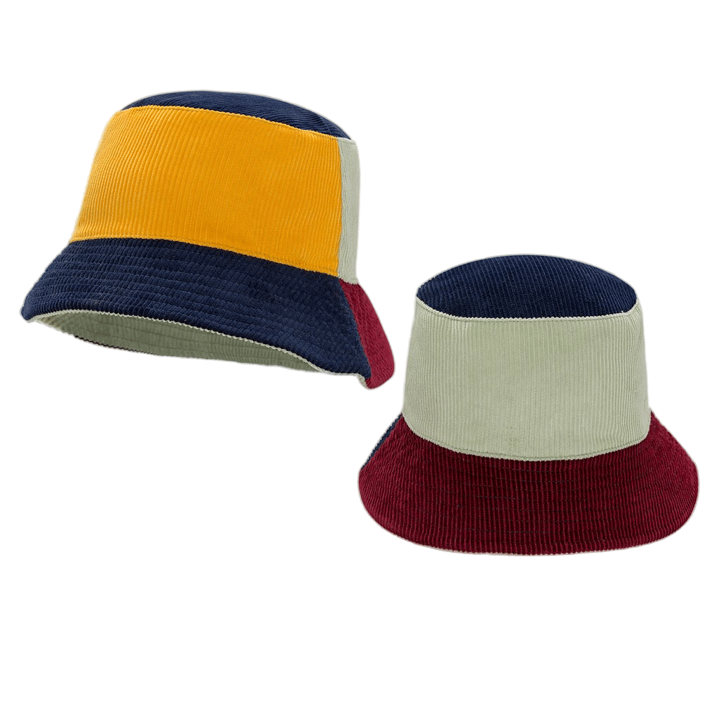 Retro Color Block Corduroy Bucket Hat