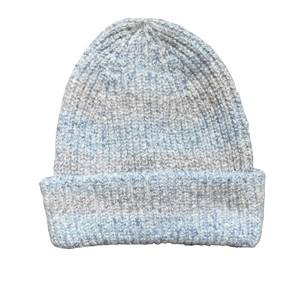 Light Blue & Grey Marled Ombre Ribbed Knit Beanie